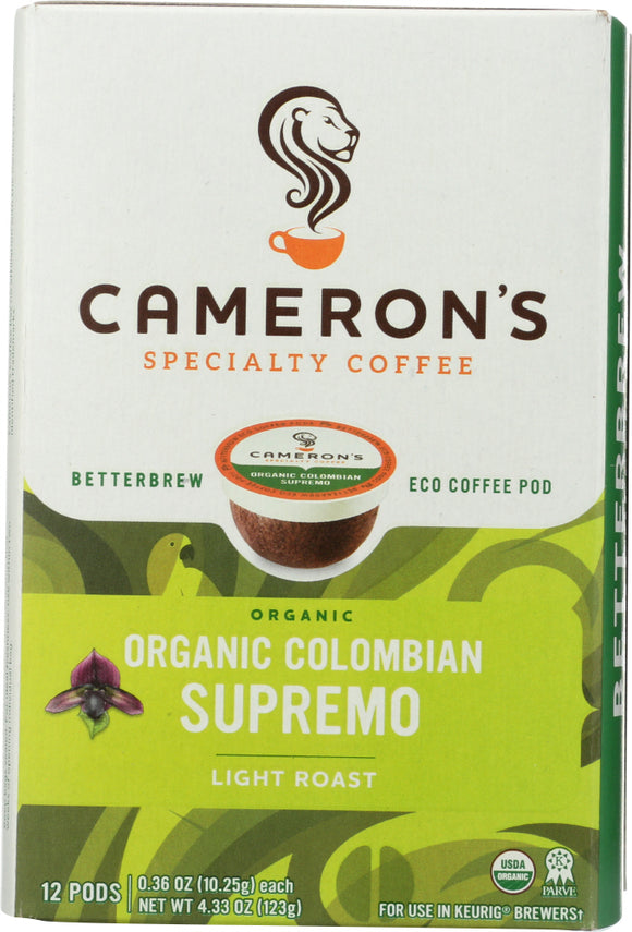 CAMERONS COFFEE: Colombian Supremo Organic Coffee 12 Packets, 4.33 oz