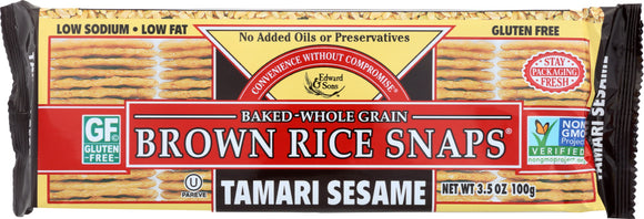 EDWARD & SONS: Brown Rice Snaps Tamari Sesame, 3.5 oz