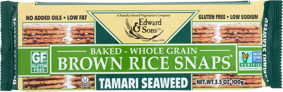 EDWARD & SONS: Brown Rice Snaps Tamari Seaweed, 3.5 oz