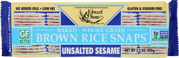 EDWARD & SONGS: Brown Rice Snaps Unsalted Sesame, 3.5 oz