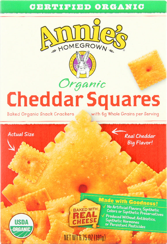 ANNIES HOMEGROWN: Cracker Cheddar Square Organic, 6.75 oz