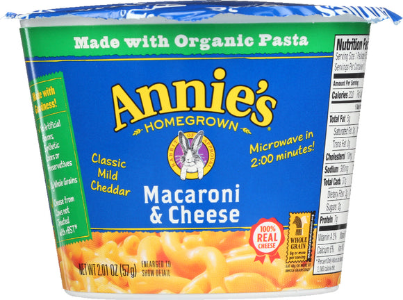 ANNIES HOMEGROWN: Macaroni & Cheese Microwavable Cup Classic, 2.01 oz