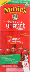 ANNIES HOMEGROWN: Organic Whole Milk Yogurt Tubes Summer Strawberry, 16 oz