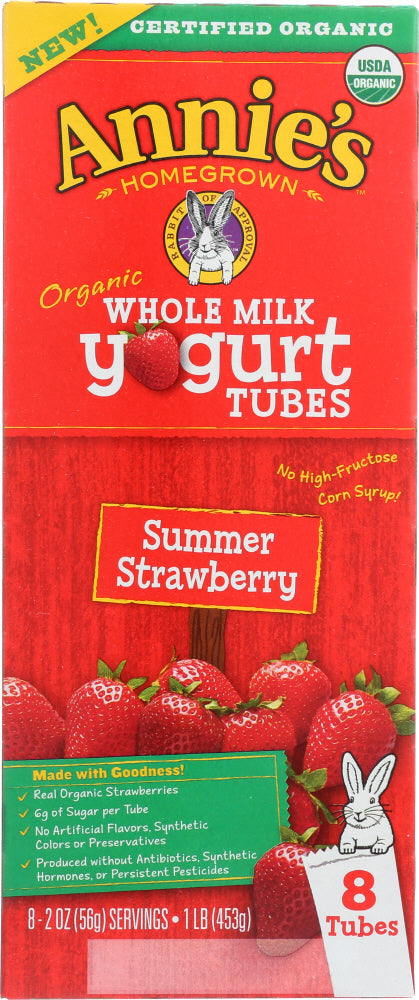 ANNIES HOMEGROWN: Organic Whole Milk Yogurt Tubes Summer Strawberry, 16 oz