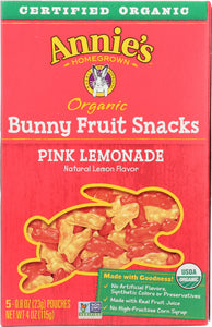 ANNIE'S HOMEGROWN: Organic Bunny Fruit Snack Pink Lemonade, 4 Oz