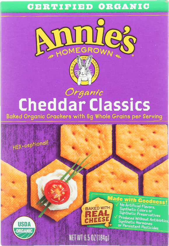 ANNIE'S HOMEGROWN: Organic Baked Crackers Cheddar Classics, 6.5 oz