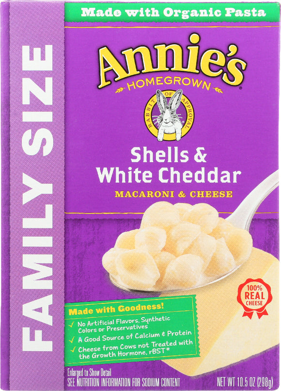 ANNIE'S HOMEGROWN: Shells and White Cheddar Macaroni & Cheese Family Size, 10.5 Oz