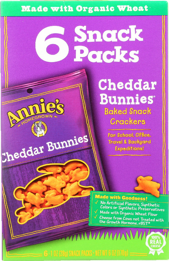 ANNIE'S HOMEGROWN: Cheddar Bunnies 6 Snack Packs (1 Oz Each), 6 Oz