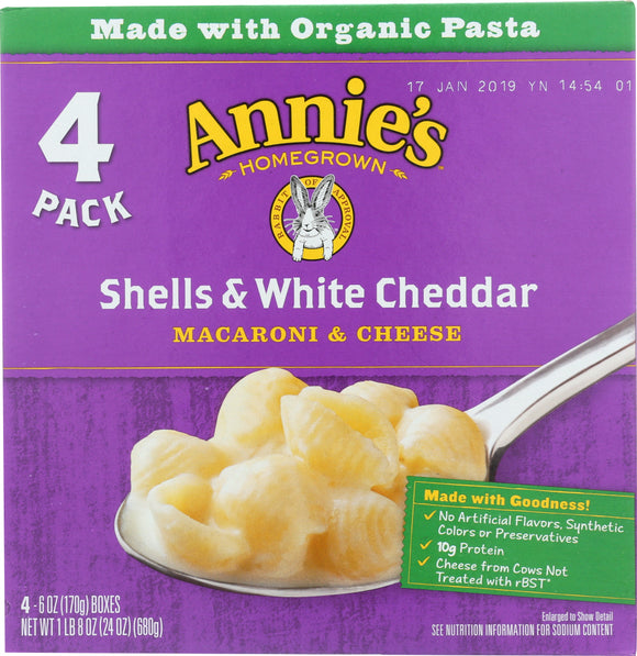 ANNIES HOMEGROWN: Macaroni & Cheese Shells & White Cheddar, 24 oz