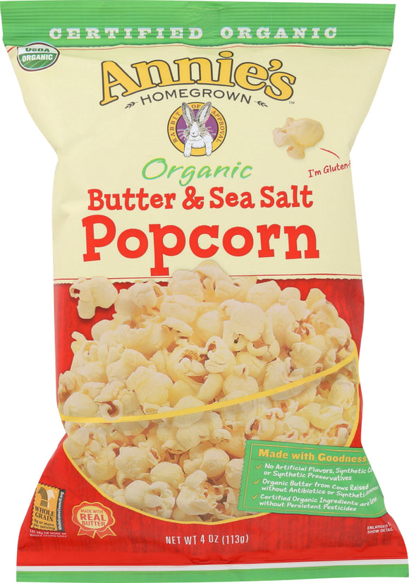ANNIES HOMEGROWN: Organic Butter & Sea Salt Popcorn, 4 oz