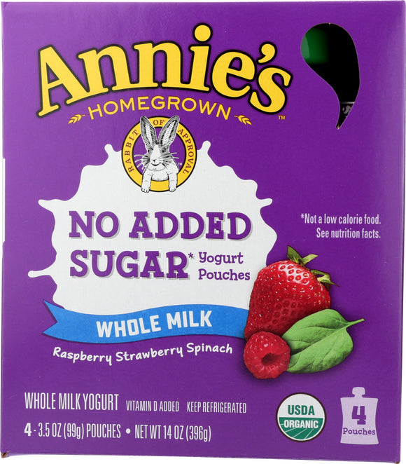 ANNIES HOMEGROWN: Yogurt Raspberry Strawberry Spinach 4pk, 14 oz