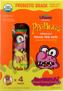 LIFEWAY: Probug Whole Milk Kefir Orange Creamy Crawler 4 pack, 16 Oz