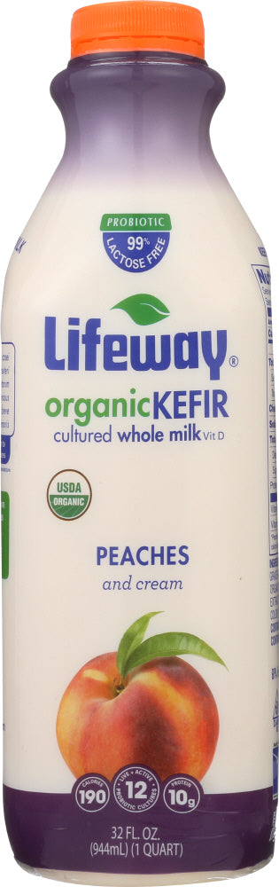 LIFEWAY: Organic Whole Milk Kefir Peaches and Cream, 32 oz