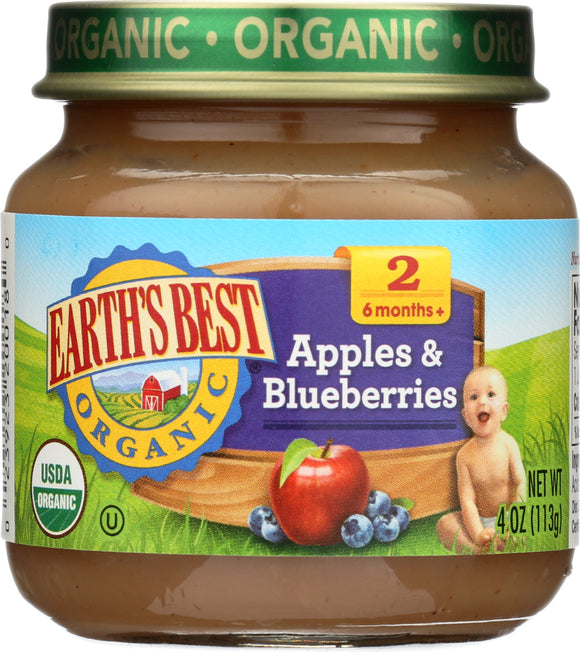 EARTH'S BEST: Organic Baby Food Stage 2 Apples & Blueberries, 4 oz