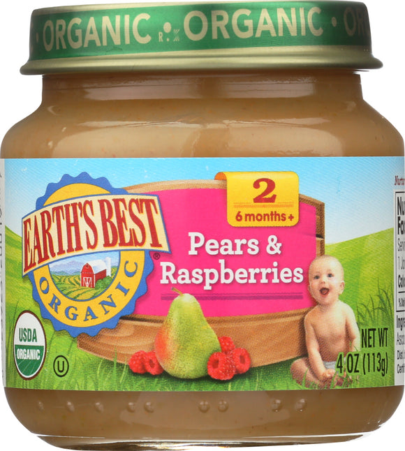 EARTH'S BEST: Organic Baby Food Stage 2 Pears & Raspberries, 4 oz