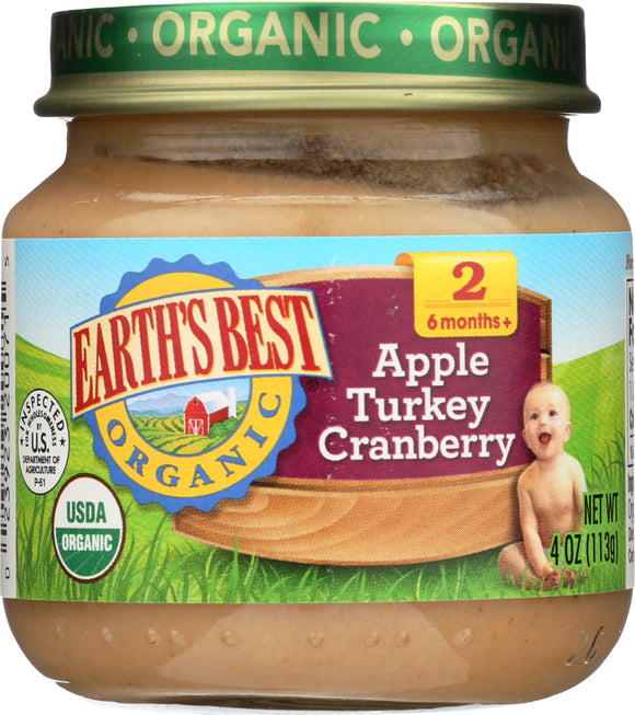 EARTHS BEST: Organic Baby Food Stage 2 Apple Turkey Cranberry, 4 oz