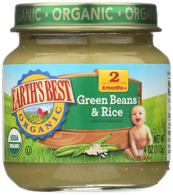 EARTH'S BEST: Organic Baby Food Stage 2 Green Beans & Rice, 4 oz