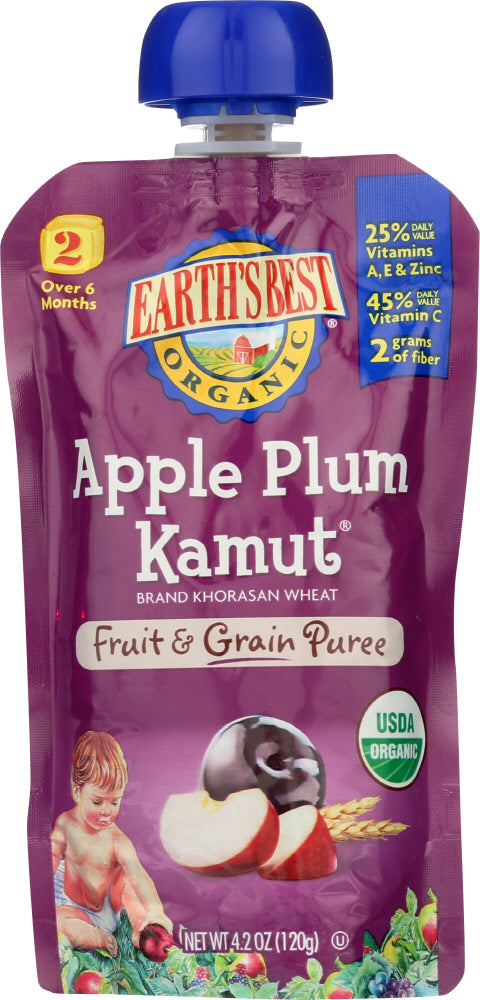 EARTHS BEST: Organic Fruit & Grain Puree Apple Plum Kamut, 4.2 Oz