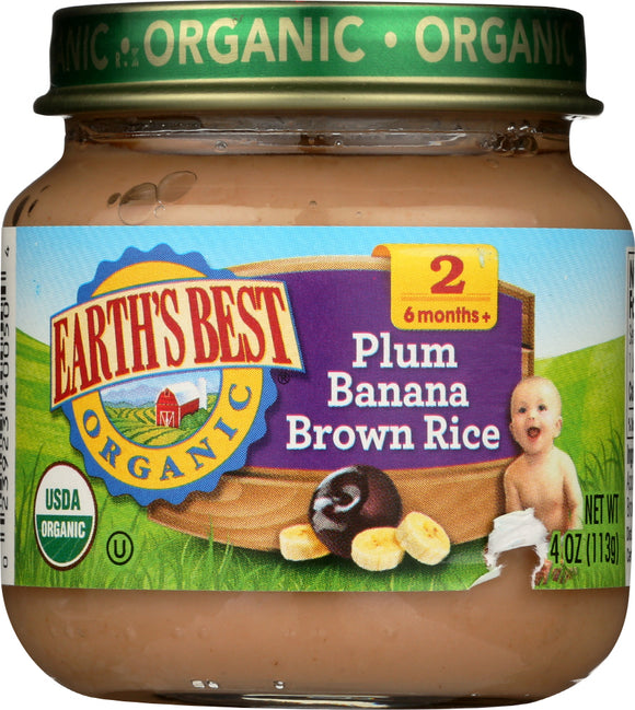 EARTH'S BEST: Organic Baby Food Stage 2 Plum Banana Brown Rice, 4 oz