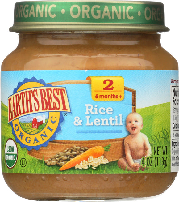 EARTH'S BEST: Organic Baby Food Stage 2 Rice & Lentil Dinner, 4 oz