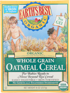 Earth's Best Organic Whole Grain Oatmeal Cereal, 8 oz