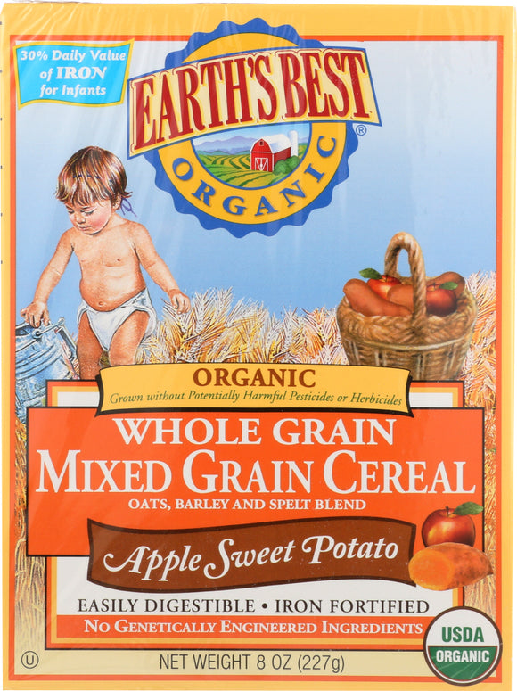 EARTH'S BEST: Organic Whole Grain Mixed Grain Cereal Apple Sweet Potato, 8 oz