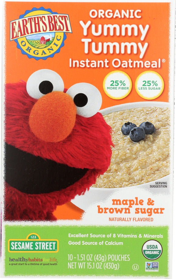 EARTH'S BEST: Organic Yummy Tummy Instant Oatmeal Maple Brown Sugar, 15.1 oz