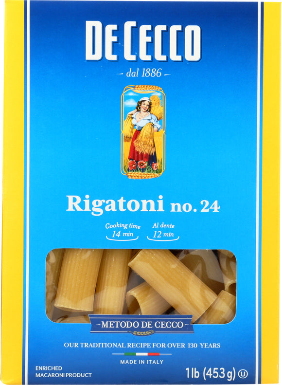 DE CECCO: #24 Rigatoni Pasta, 16 Oz