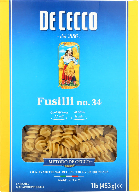 DE CECCO: #34 Fusilli Pasta, 16 oz