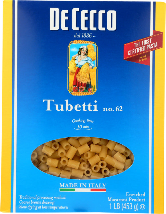 DE CECCO: #62 Tubetti Pasta, 16 oz