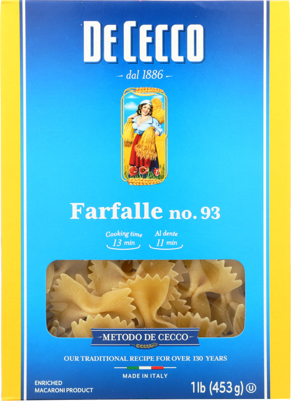 DE CECCO: #93 Farfalle Pasta, 16 oz