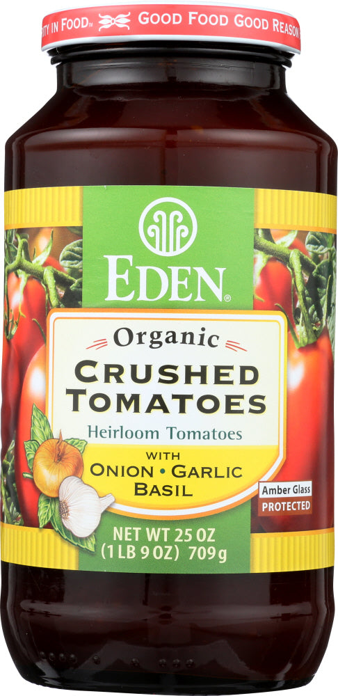 EDEN FOODS: Crushed Tomatoes with Onion, Garlic & Basil, 25 oz