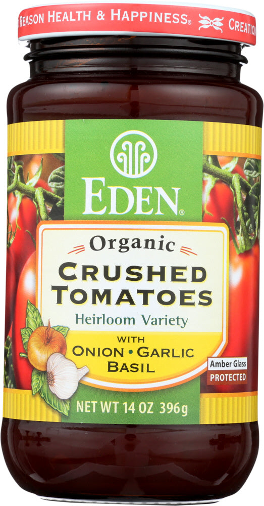 EDEN FOODS: Crushed Tomatoes with Onion, Garlic & Basil, 14 oz