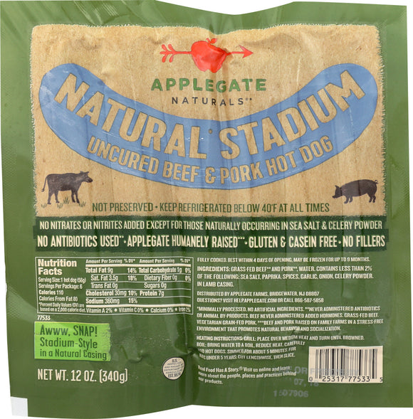 APPLEGATE: Natural Stadium Uncured Beef & Hot Dog, 12 oz