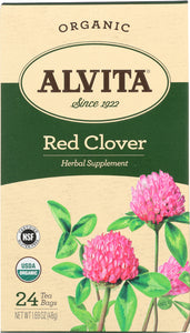 ALVITA: Teas Organic Red Clover Tea Caffeine Free Herbal Supplement, 24 Tea Bags, 33.36 oz