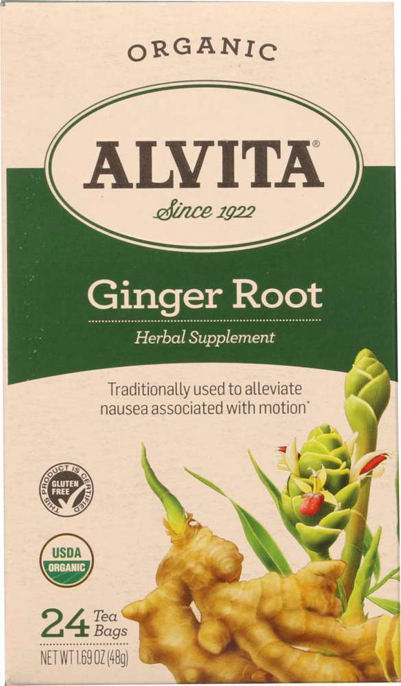 ALVITA: Teas Ginger Root Tea Caffeine Free 24 Tea Bags, 38.64 oz