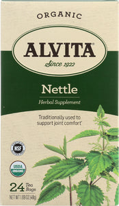 ALVITA: Organic Nettle Tea Caffeine Free, Gluten Free, Herbal Supplement, 24 Bg