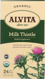 ALVITA: Organic Milk Thistle Tea Caffeine Free, Gluten Free, Herbal Supplement, 24 Bg