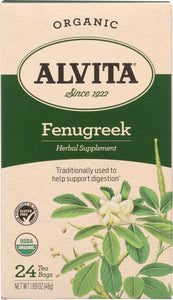 ALVITA: Organic Fenugreek Tea Herbal Supplement Caffeine Free, 24 Tea Bags, 38.64 oz