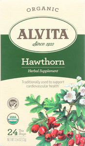 ALVITA: Organic Hawthorn Tea Herbal Supplement Caffeine Free, 24 Tea Bags, 38.64 oz