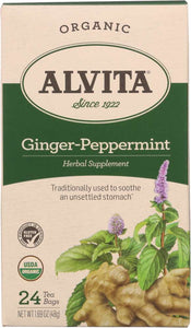 ALVITA: Teas Organic Ginger-Peppermint Caffeine Free 24 Tea Bags, 1.69 oz