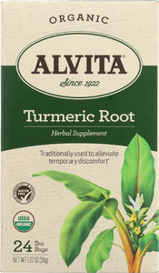 ALVITA: Teas Organic Turmeric Root Caffeine Free 24 Tea Bags, 1.27 oz