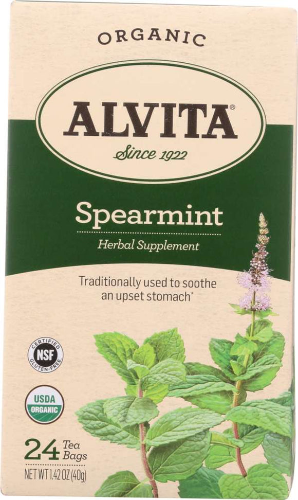 ALVITA: Teas Organic Spearmint Tea Caffeine Free 24 Tea Bags, 1.42 oz