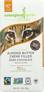 ENDANGERED SPECIES: Almond Butter Creme Filled Dark Chocolate, 3 oz
