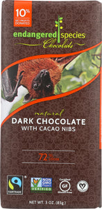 ENDANGERED SPECIES: Natural Dark Chocolate Bar with Cacao Nibs, 3 oz