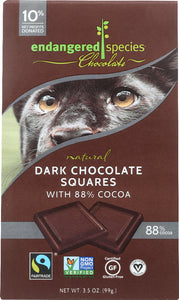 ENDANGERED SPECIES: Natural Dark Chocolate Squares with 88% Cocoa, 3.5 oz