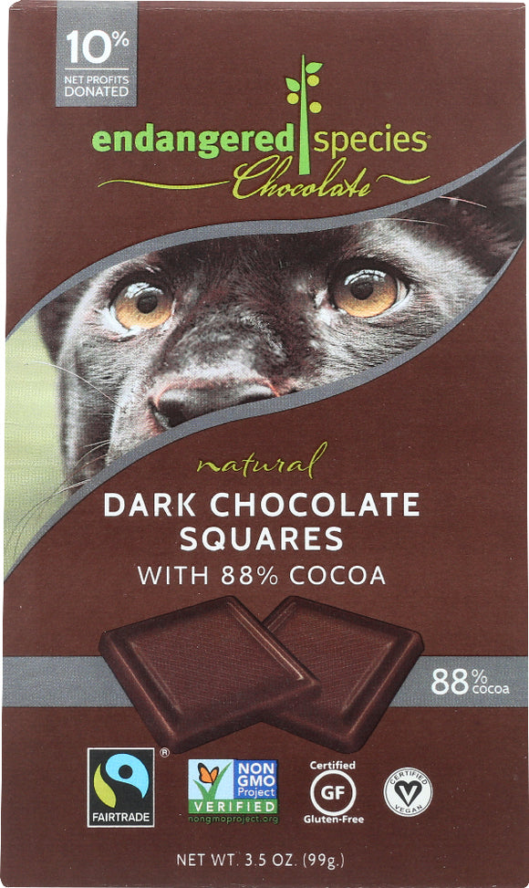 ENDANGERED SPECIES: Natural Dark Chocolate Squares with 88% Cocoa, 3.5 oz