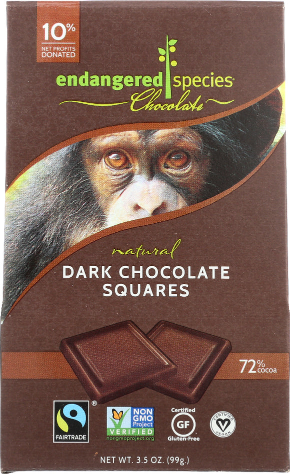 ENDANGERED SPECIES: Natural Dark Chocolate Squares 72% Cocoa, 3.5 oz