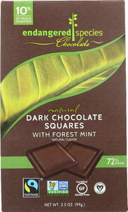 ENDANGERED SPECIES: Natural Dark Chocolate Squares with Forest Mint, 3.5 oz