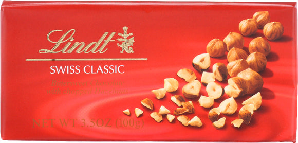 LINDT: Swiss Classic Bittersweet Chocolate with Chopped Hazelnuts, 3.5 oz